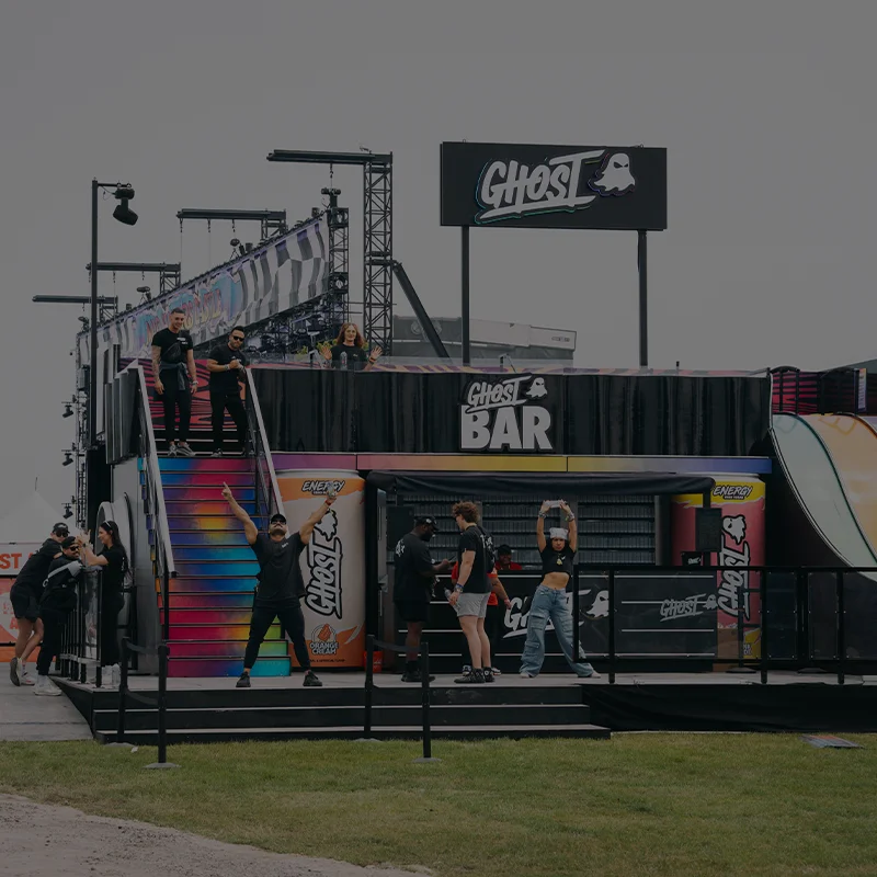 The GHOST® bar stage built from shipping containers at a festival